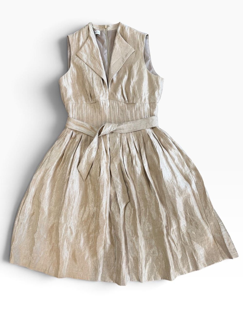 Maggy London Champagne Gold Metallic Fit & Flare Cocktail Dress 6